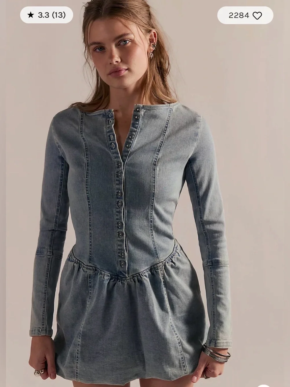 Free People We The Free Kent Denim Mini Dress. NWT. Ice crush